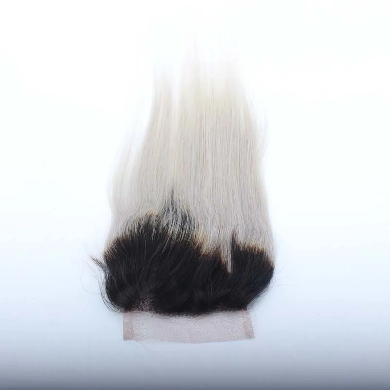 Paquets péruviens de cheveux humains droits gris ombré avec fermeture dentelle transparente pré-plumée 9818937