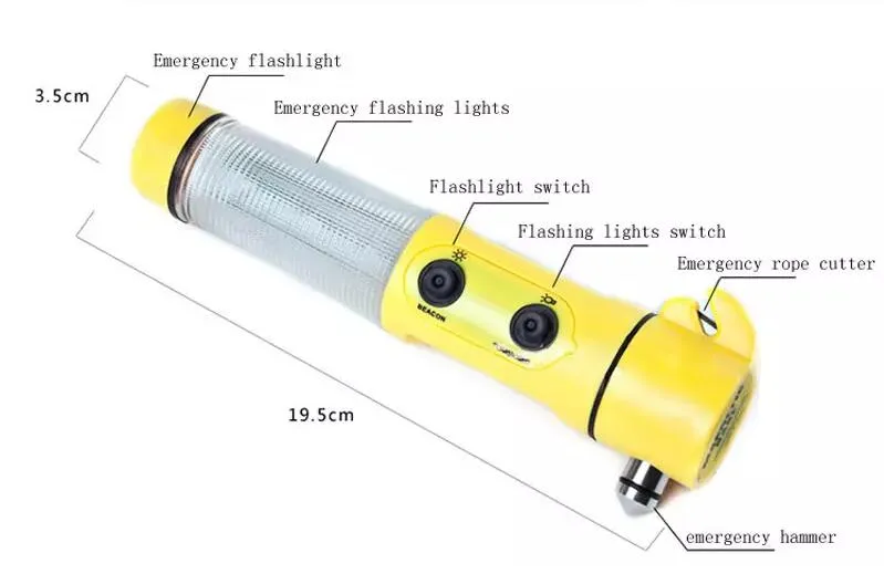 150ピー/ロット4自動使用、安全ハンマーのための1つの多機能自動緊急ハンマーLED懐中電灯