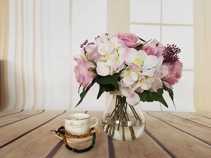 Spedizione gratuita i Emulational Primavera Artificiale Rosa Ortensia fiore Mazzi di Seta Fiore All'ingrosso weddding o Home Room decorazione