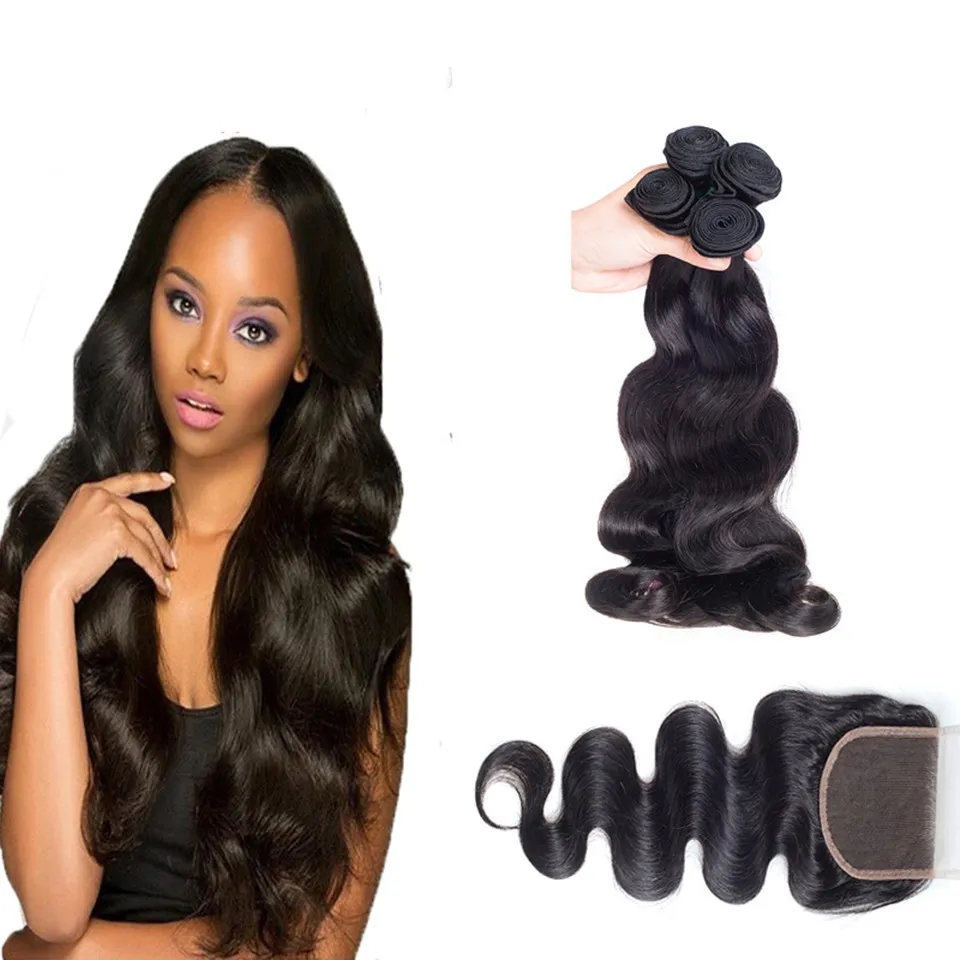 Unprocessed Malaysian Body Wave Lace Closure With Hair Bundles 4pcs Malaysian Virgin Hair With Closure Human Hair Weave Sale