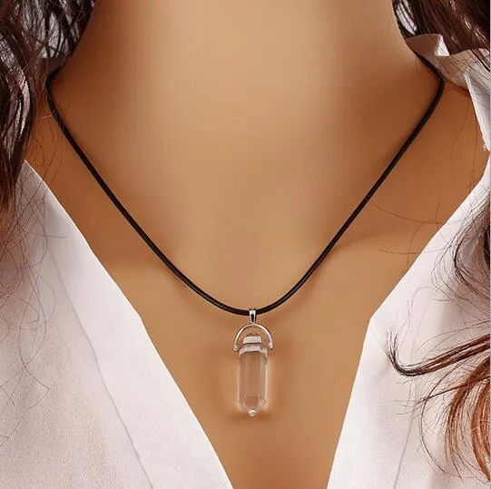 Fashion New Pu Lether Challe Mens Womens créé Gemstone Stone Natural Stone Hexagonal Pile Pile Pendante Collier Femmes G288299F