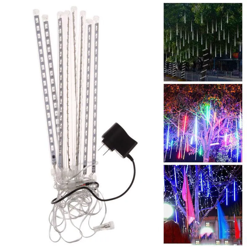 Pioggia di meteoriti String Lamp Solar Powered 8pcs / set Luce natalizia Nevicata LED Strisce Tubo pioggia 30 50 80 cm tubi EU US UK Au Plug