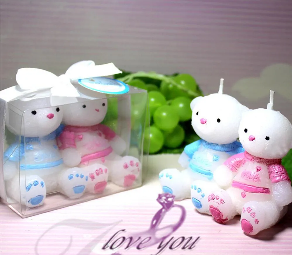 10 stks Bear Lover Kaars voor Bruiloft Baby Douche Verjaardag Souvenirs Geschenken Gunst Verpakt met PVC Box