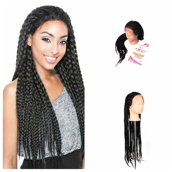 24inch Lace wig Curly Synthetic box braids Wigs 300gram crochet braids black synthetic wigs braided wigs for black women marley twist hair