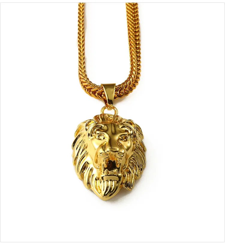 02 hip hop golden lion head pendant necklace