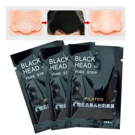 Pilaten ansikts svart mask ansiktsvård näsa akne blackhead remover mineraler por rengöringsmask svart huvud remsa maquiagem