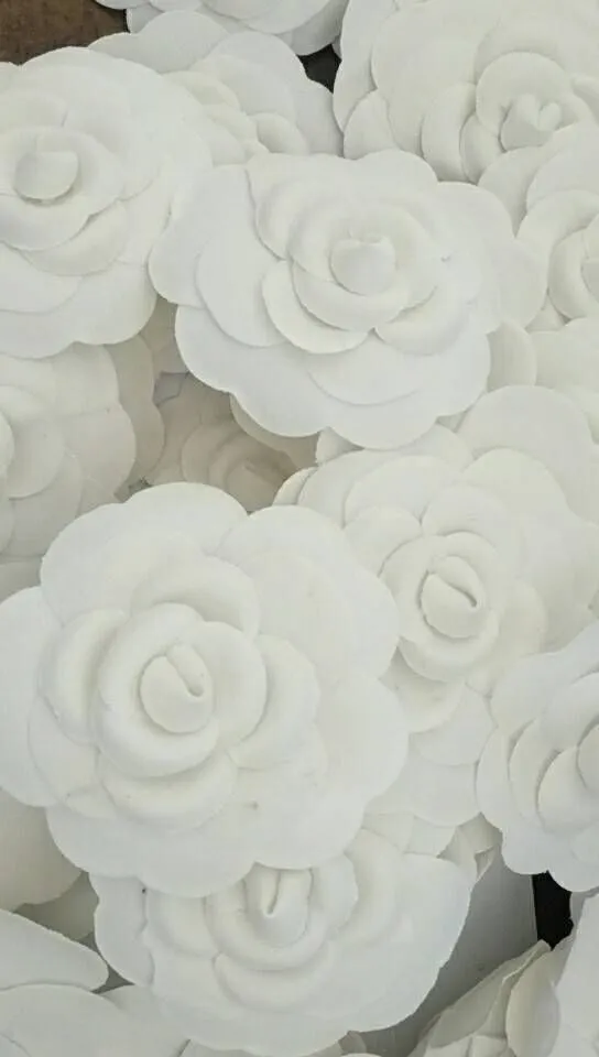 Tygblomma DIY Material Camellia vit blomma med klistermärke 10st en Lot3003
