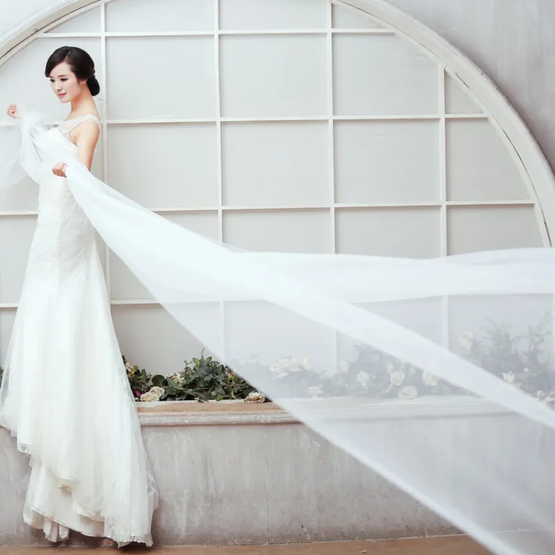 2017 New Wedding Veil 5 M Long 1 5 M Wide Cut Edged Bridal Veils One Layer White Red Ivory Velos De Novia Wedding Accessories Voil195P