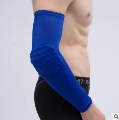 Partihandel - Hög Elastisk Gym Sport Lång Arm Sleeve Support Basket Skytte Elbow Arm Warmers Pad för män Kvinnor Honeycomb Anti-Collision