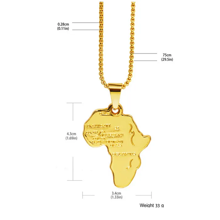 Collana con ciondolo a forma di piccola mappa africana Rock Hippie Collana con catena placcata in oro reale 18 carati Collane lunghe Gioielli feste Regali da uomo