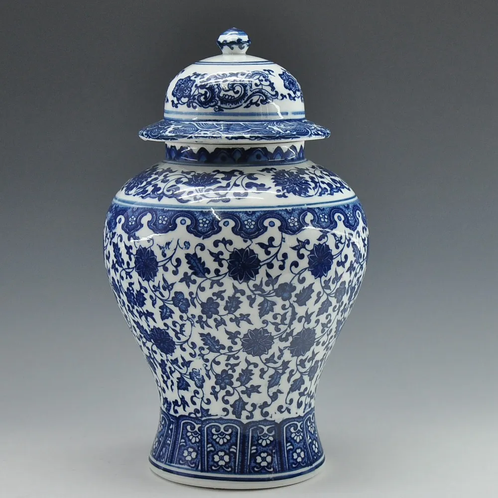 Atacado- frete grátis Chinês antique Qing Qianlong marca azul e branco cerâmico porcelana vaso vaso jarro