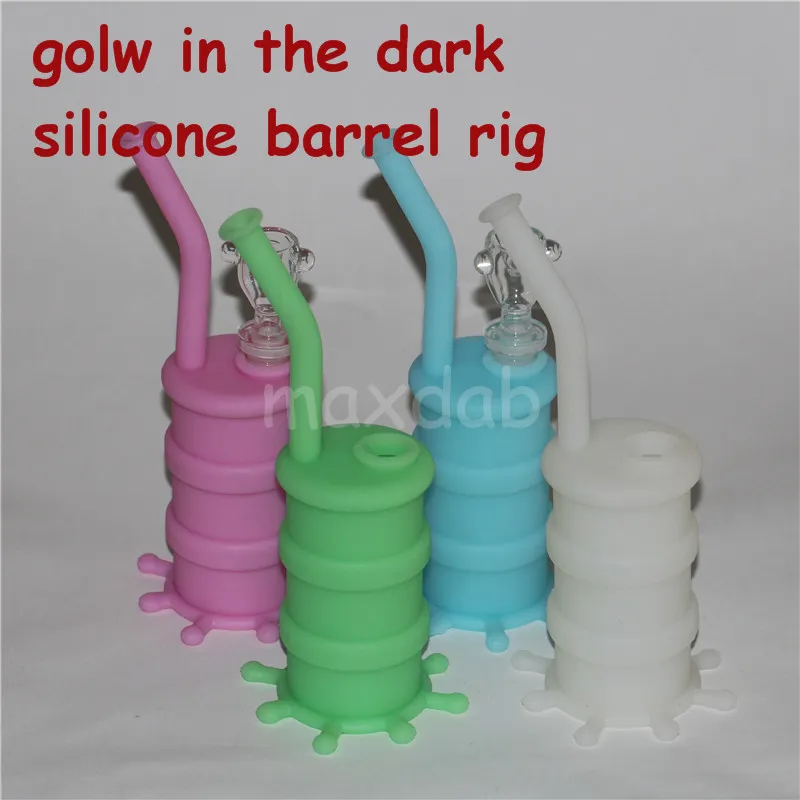 Glow in the Dark Silicone Hookahs Oil Drum Rigs 14mm Roken Bong Water Pipe Food Grade Siliconen Bongs Dab Rig Bubble