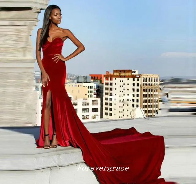 Elegant Velvet Burgundy Long Evening Dress Mermaid Backless Sweep Train Dubai Special Occasion Dress Party Gown Custom Made Plus Size