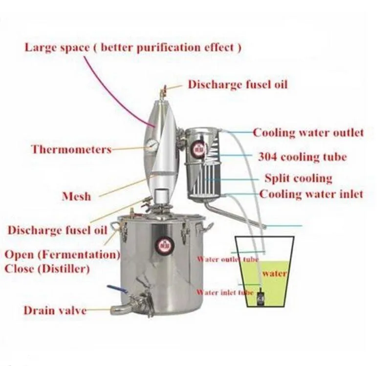 70L Distilder Нержавеющая пива Вина Алкоголь изготовления домашнего заваривания Комплект самогона Бойлер