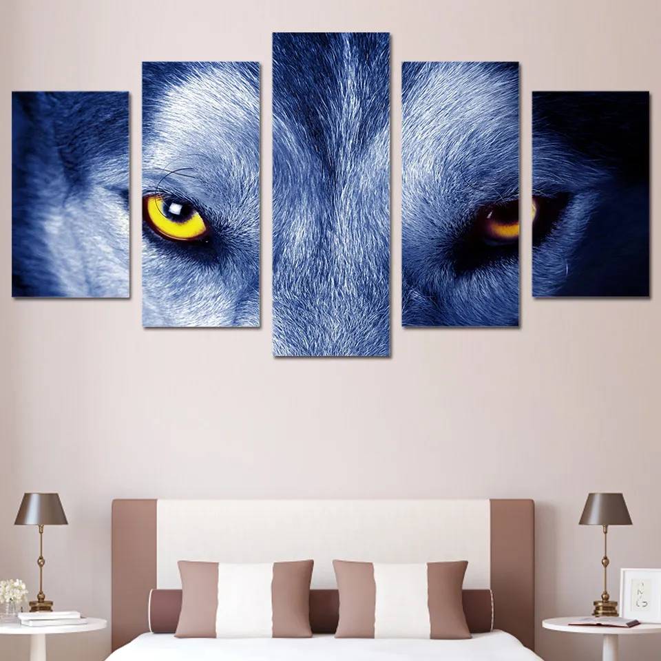 5 Panels HD Printed Wolf Eyes Group Painting Canvas Print room decor print poster picture canvas
