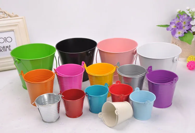 Bröllopsfest krukväxter Mini Small Assorted Colored Tin Pails Skopor kan välja färg