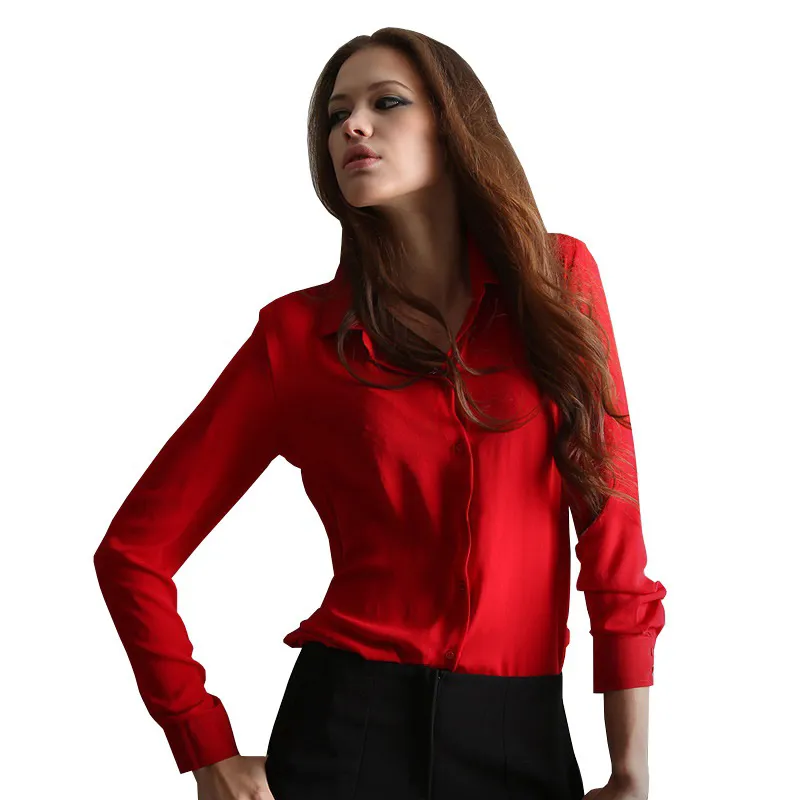 Blusas Femininas Women قميص شيفون قمم أنيقة Ladies Office Office Blouse 5 ألوان عمل ارتداء بالإضافة إلى الحجم