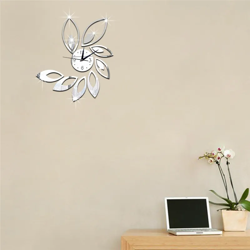 Bricolage l'horloge sur le mur cadeau miroir stickers muraux horloges et montres mode horloge murale Double couleur Lotus horloge