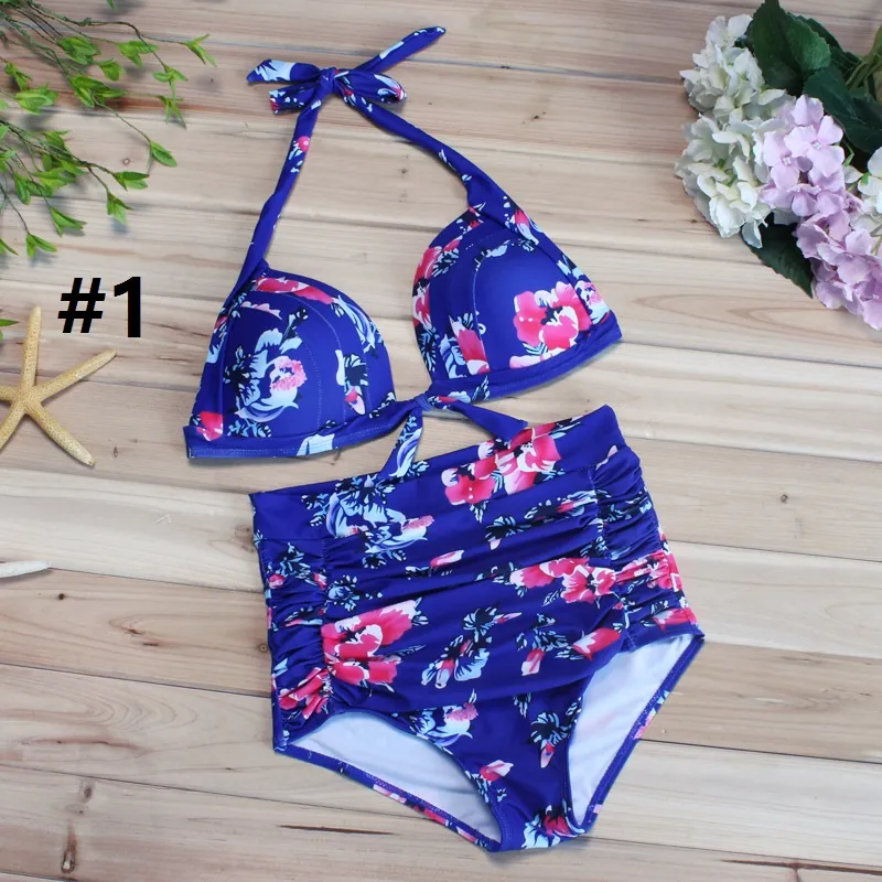 Fashion Swimwear For Women Swimsuits Plus Size Retro Floral Halter High