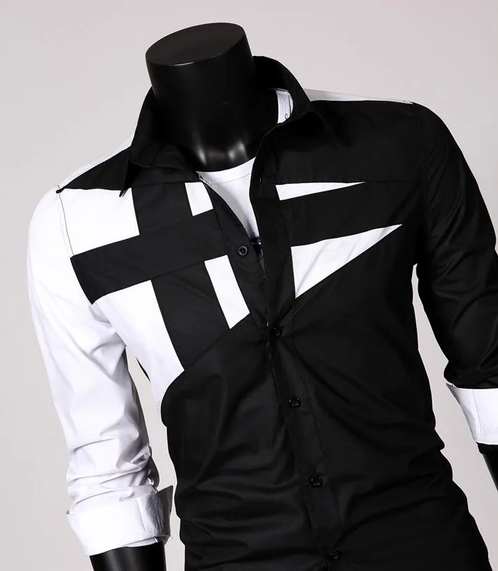 Langarm -Herrenhemden Hemden Baumwolle weißes schwarzes Hemd plus Größe Slim Shirt for Men Fashion Geometrische kurze Männer Casual Shirt 9079007