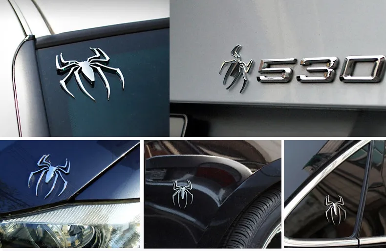 3D Auto Stickers Universele Metalen Spider Vorm Emblem Chrome Auto Vrachtwagen Motor Sticker Goud Zilver Badge Decal Sticker Auto styling8378057