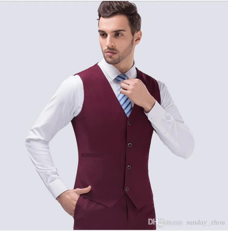 En Şık Erkekler İş Taksi Üç Parçalı Resmi Erkekler Damat Takım Menjacket Pantolon için Son Tasarım Şarap Kırmızı Takım Vest310x