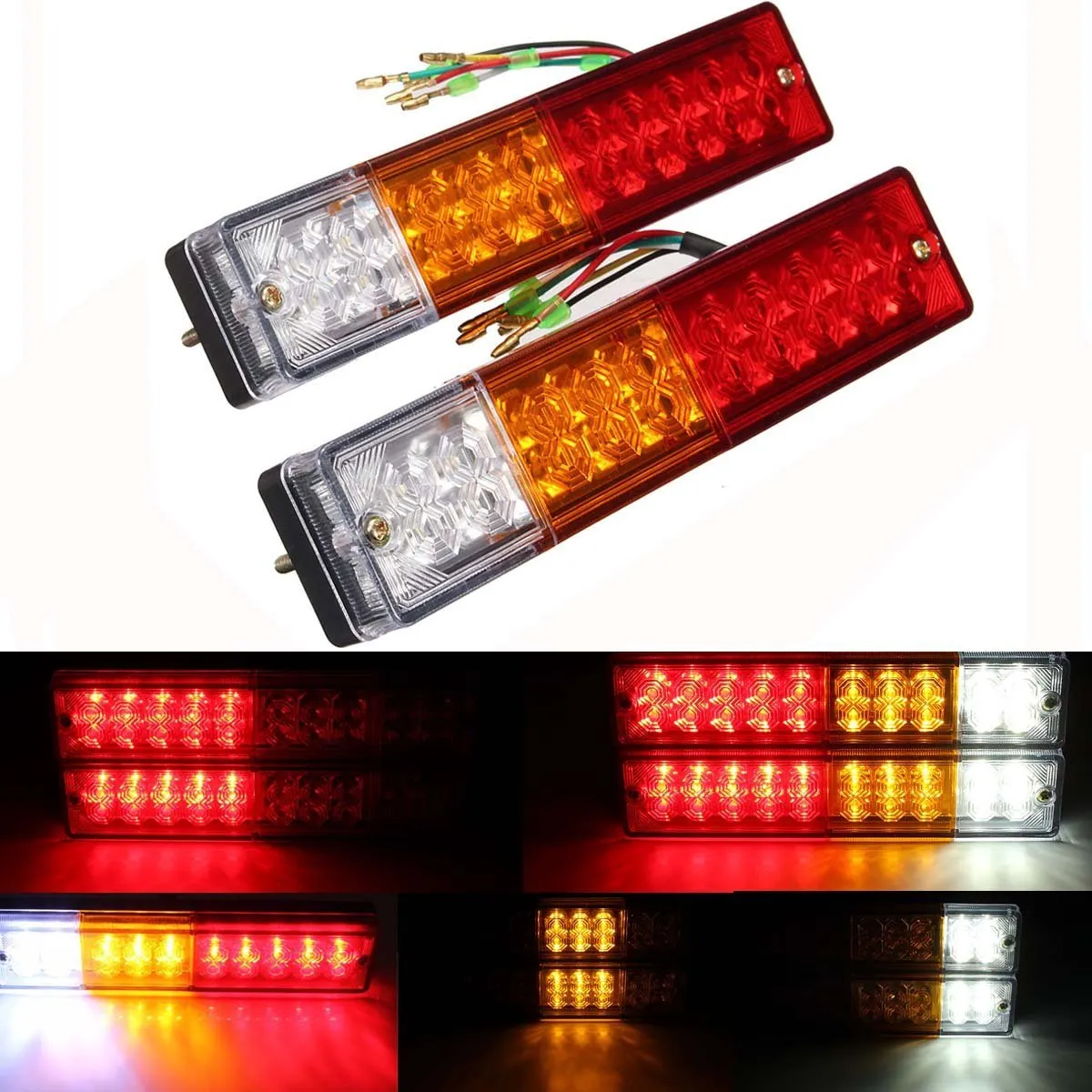 2x 20-LED автомобиль грузовик LED прицеп задние фонари сигнала поворота обратный стоп-сигнал, стоп задний фонарь, DC12V красно-янтарно-Белый, водонепроницаемый I