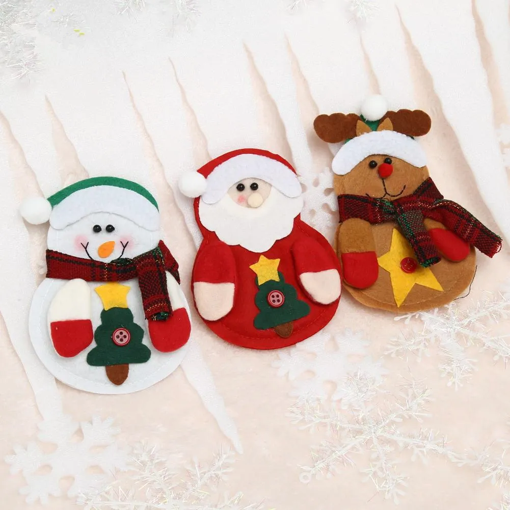 Christmas Tableware Bags Dining Restaurant Table Christmas Decoration 3styles snowflake Knife Fork Holder Socks Tableware Bags