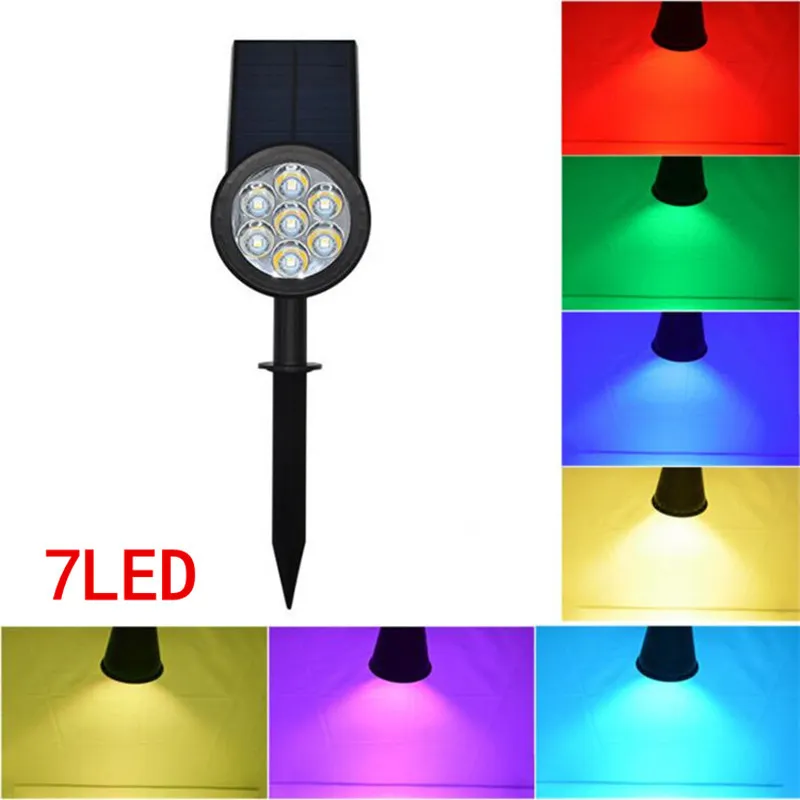 Solpanel 7led Spike Spot Light RGB Spotlight Landskap Garden Yard Path Lawn Solar Lampor Outdoor Grounding Sun Light