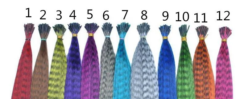 Kleurrijke 10000 stks / partij Lengte 16 inch 40cm Mix Kleuren Synthetische Verkrijg Grizzly Loop Feather Hair Extensions Haarsnoot