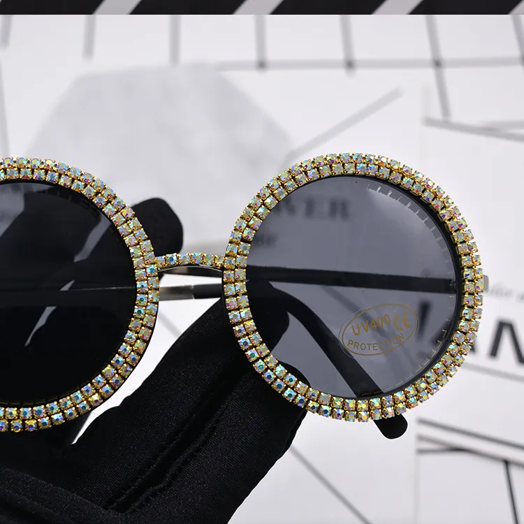 new women fashion sunglass crystal shining oversize baroque sunglasses black full frame big round sun glasses beach outdoor accessories