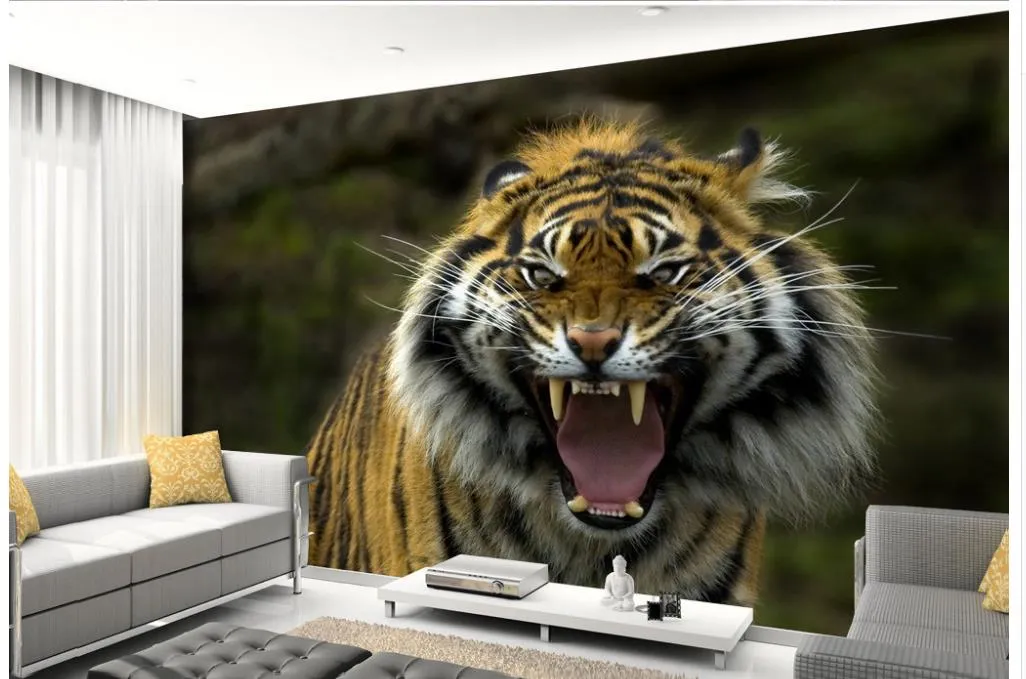 Tigerfotografi TV-apparat Väggmålning 3D-tapet 3D-väggpapper för TV-bakgrund