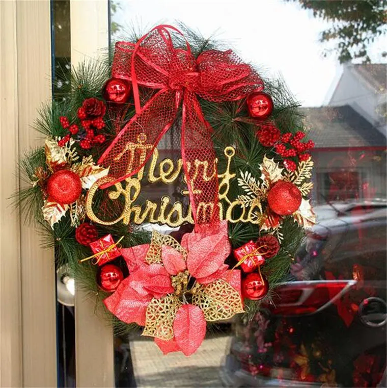 ホリデーの装飾のための花輪50cmの松の針の花輪のぶら下がりゴールドデコレーションリングのクリスマスプレゼント