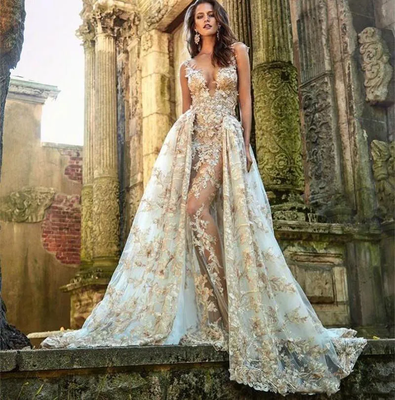 Sexy See Through Evening Dress with Plunging V-Neck, Sleeveless, Applique,  Sweep Train, and Zipper Back Closure from Dhgate Evening Dresses - price  154.0