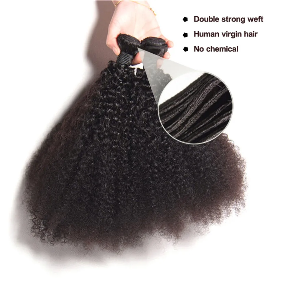 Brazilian Virgin Human Hair Afro Kinky Curly Wave Unprocessed Remy Hair Weaves Double Wefts 100g/Bundle 2bundleCan be Dyed Bleached