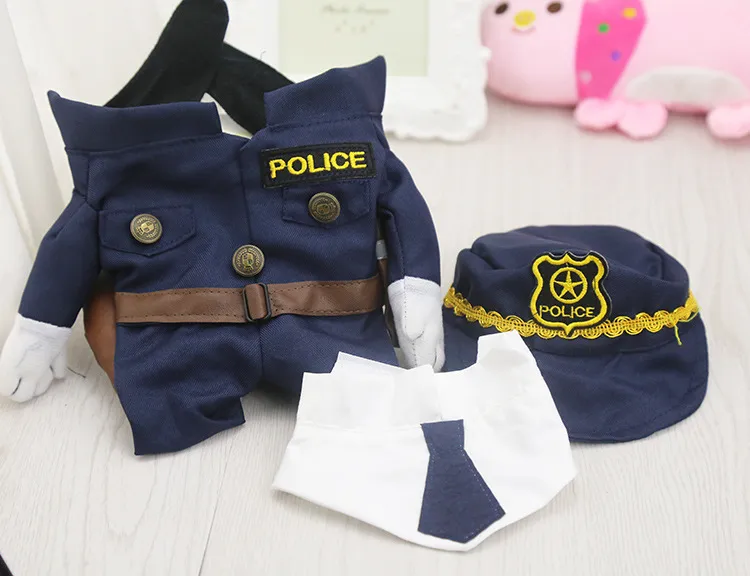 Whimsy Funny Pet Cat Dog Dress Uniform Suit Clothes + Hat The Police Cloth Set For Dog Cat