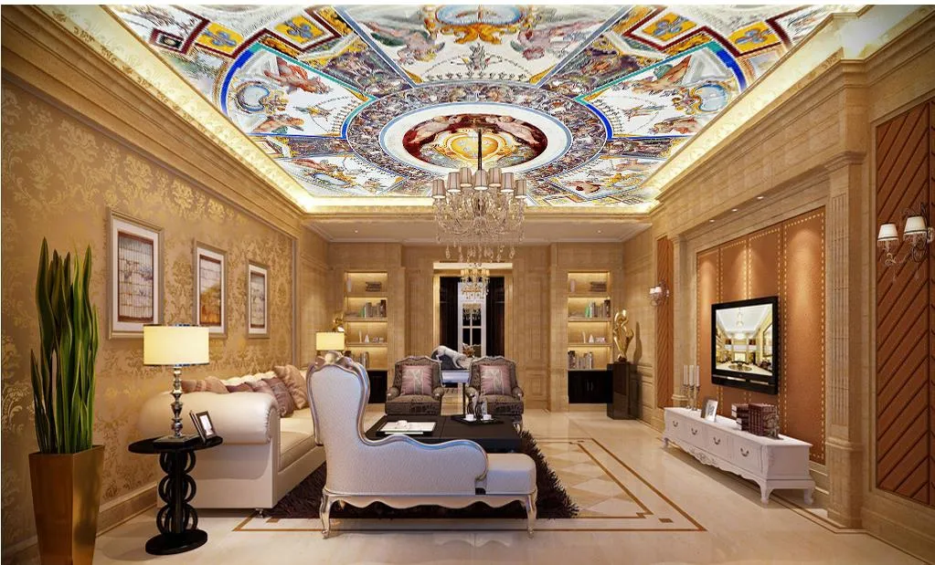 カスタム3D天井の壁紙ヨーロッパスタイルの壮大な3 d天井の壁紙の壁紙リビングルームの寝室の天井壁紙