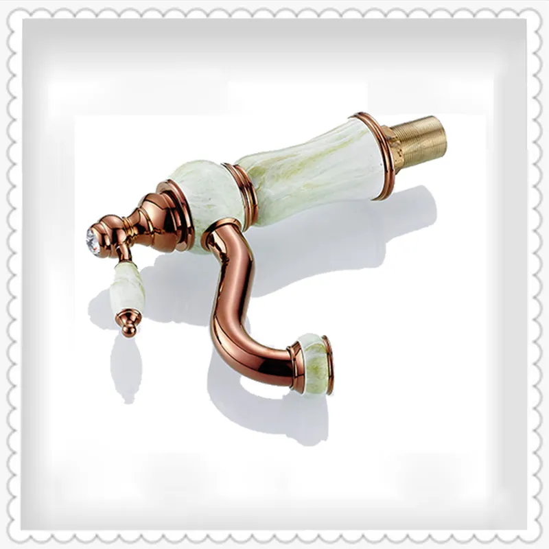 European Style Best Bathroom Sink Faucets With Jade Painting/ Rose Golden Rotatable Single Handle HS329