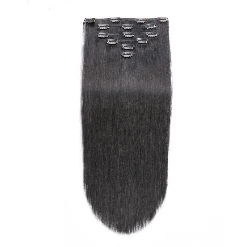 # 1 Jet Black Clip in Human Hair Extensions 100g 7 stks / partij Straight Remy Clip in Human Hair Extension Full Head