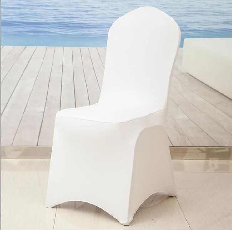 Nieuwe universele witte polyester spandex bruiloft stoelhoezen voor bruiloften banket vouwen hotel decoratie decor stoelhoezen