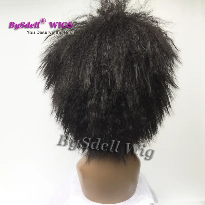 African American Black Woman Short Afro Frizzy kinky Straight Hair Wigs Synthetic Heat Resistant Black Red Brown Color Hair Natur4338601