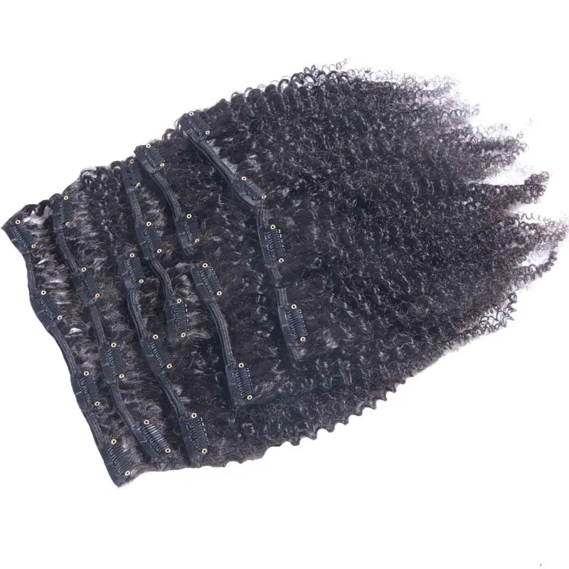 Naturfärg Obehandlat Brasiliansk Kinky Curly Hair 100g 7st Afro Kinky Clip In Extensions Natural Color