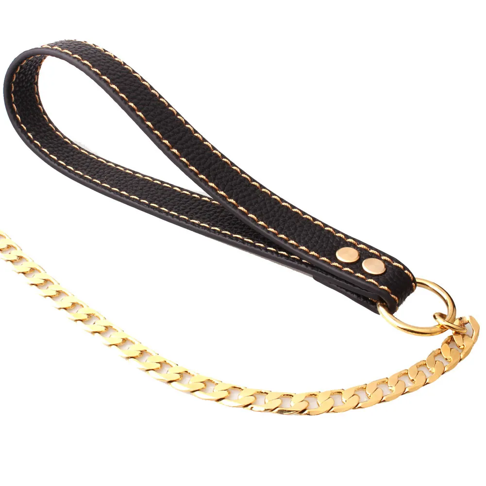 12mm 128cm gold Tone Stainless steel Dog Slip Collar Cuban Chain Dog Training Choke Collar Strong Traction Practical Chain Necklac8482723
