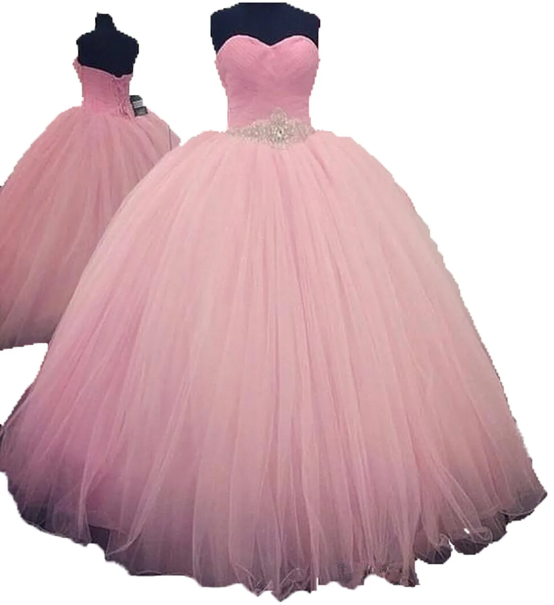 2018 Sexy Pink Ball Gown Quinceanera Dresses with Beaded Sweet 16 Dress Lace Up Floor Length vestido para debutante QC111