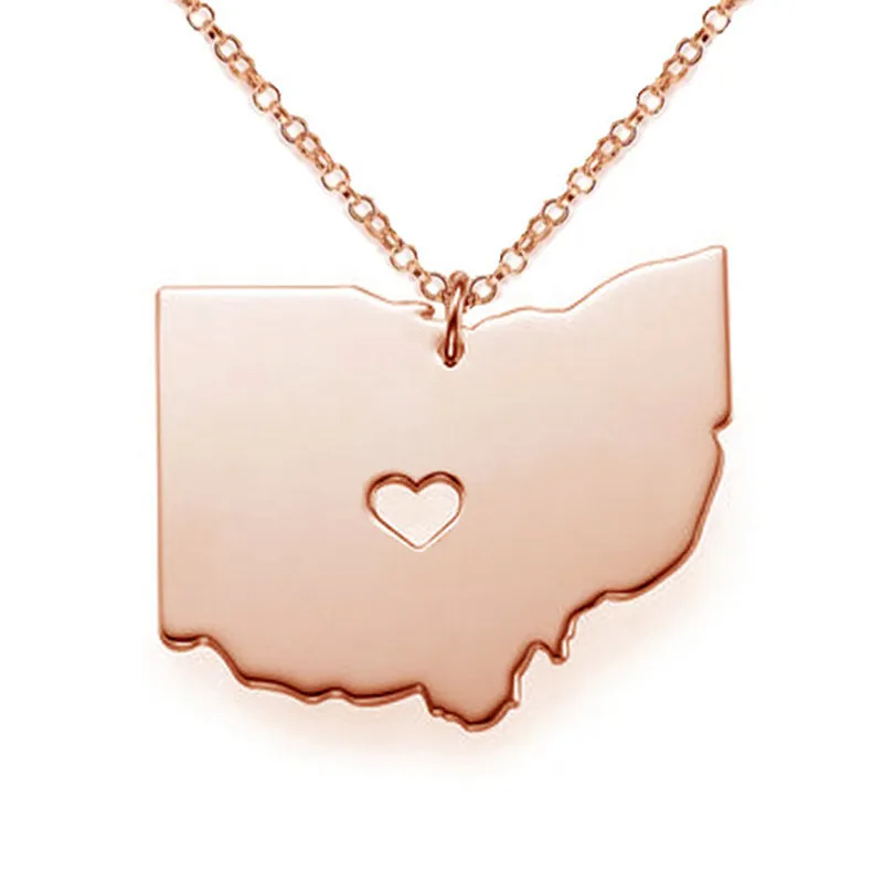 Mappa dell'Ohio Collana a sospensione in acciaio inossidabile con love Heart USA State OH Geography Map Collane gioielli donne e uomini