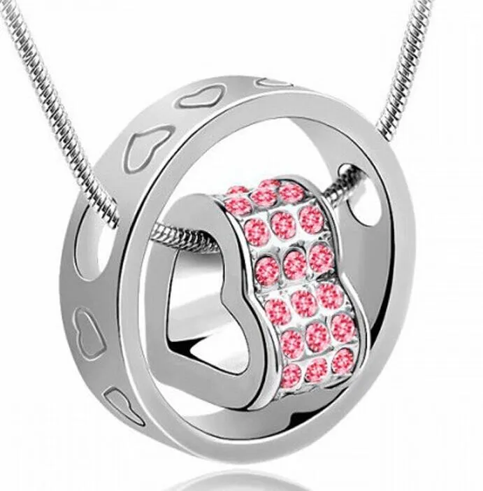 Brand new Austrian crystal series to run love necklace love life peach heart and ring WFN076 with chain a 