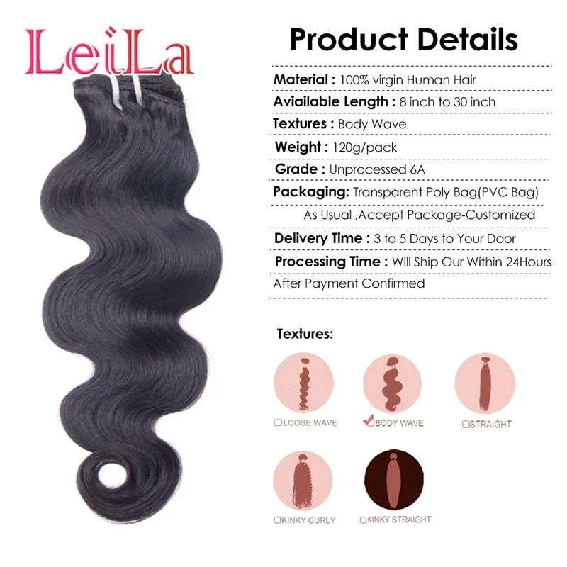 Brazilian Body Wave Hair Extensions Clip In Human Hair 100120g Weaves set Full Head Leilabeautyhair7163569