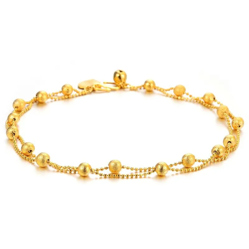 Lucky 18K jaune doré rempli de perles doubles chevilles de chaîne de chaîne
