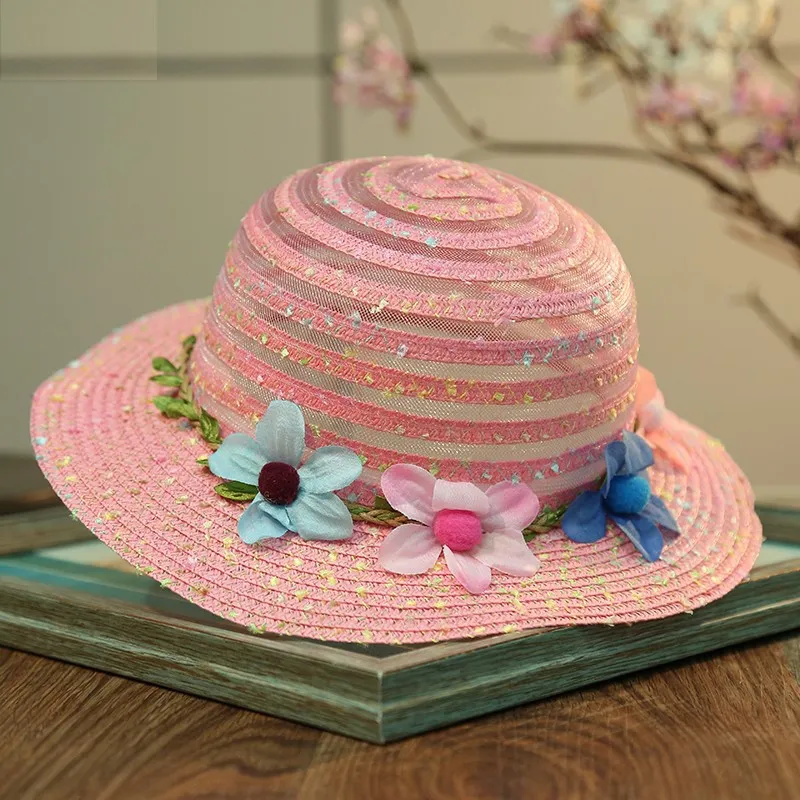 Baby barn hattar på våren och sommar baskar sol hatten grossist 6 färg av tjejerna