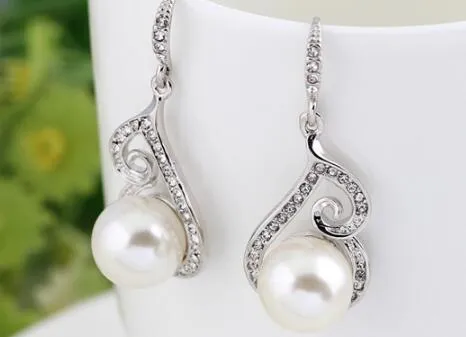 DHL Silver Crystal Pearl Necklaces Earrings Set Bridal Jewelry Set Diamond Wedding Pendant Necklace Jewelry Party Earring Christmas Gift